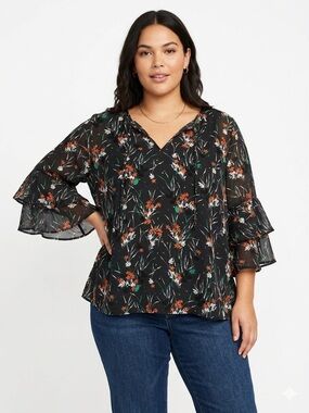 GAP Navy Blue Floral Botanical Print Blouse Size XXL